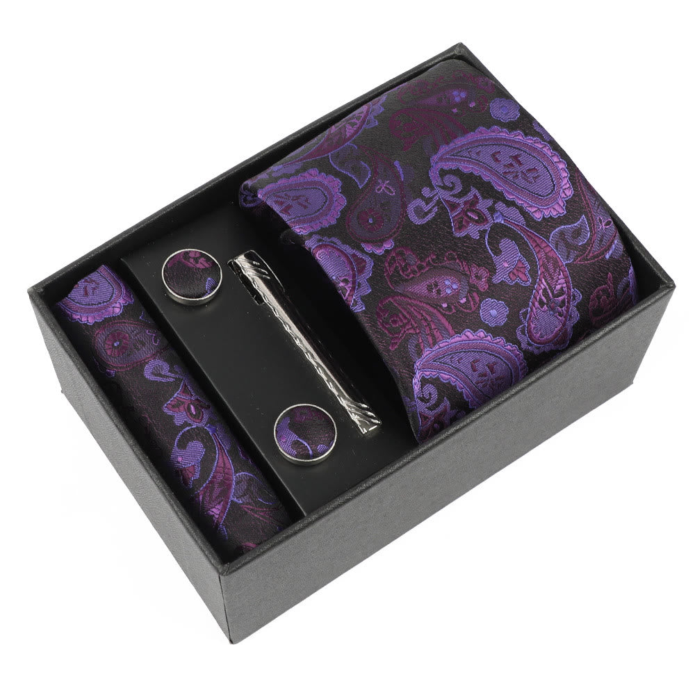 4Pcs Men's Elegant Pocket Square Cufflinks Tie Clip Necktie Set - Style #7 - image 7