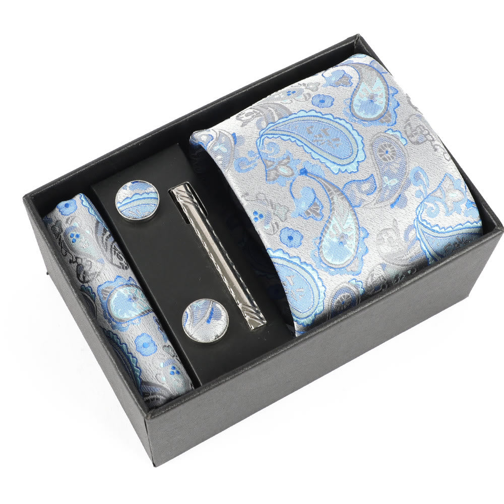 4Pcs Men's Elegant Pocket Square Cufflinks Tie Clip Necktie Set - Style #17 - image 17