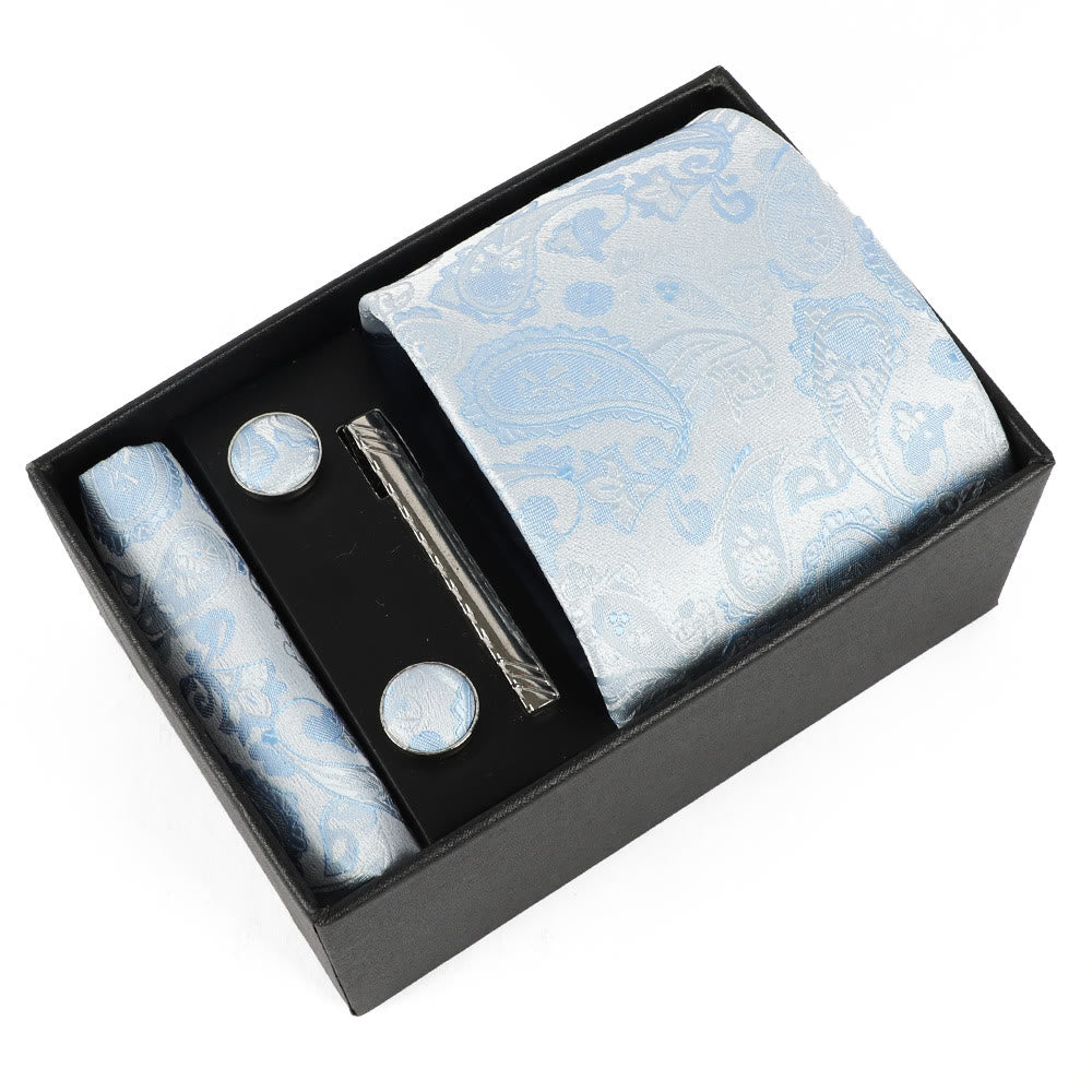 4Pcs Men's Elegant Pocket Square Cufflinks Tie Clip Necktie Set - Style #19 - image 19