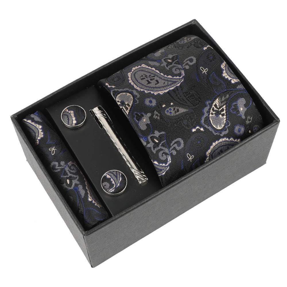 4Pcs Men's Elegant Pocket Square Cufflinks Tie Clip Necktie Set - Style #8 - image 8