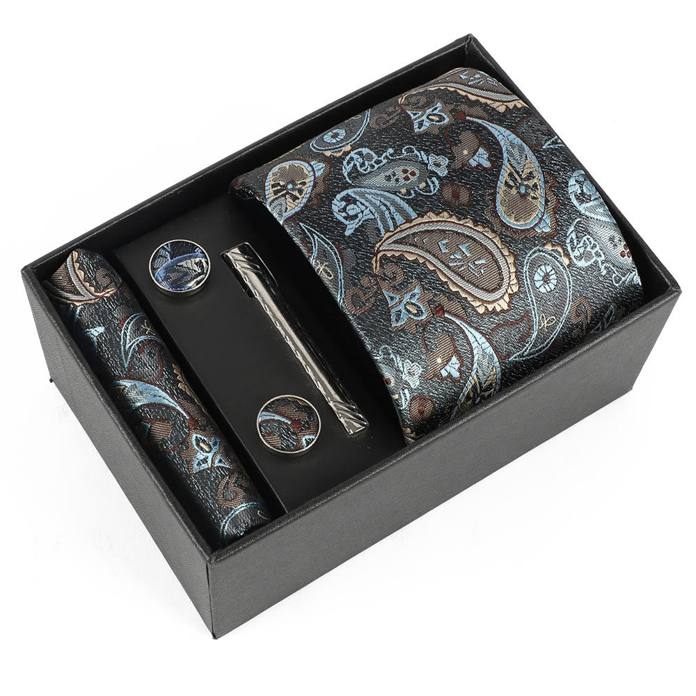 4Pcs Men's Elegant Pocket Square Cufflinks Tie Clip Necktie Set - Style #13 - image 13