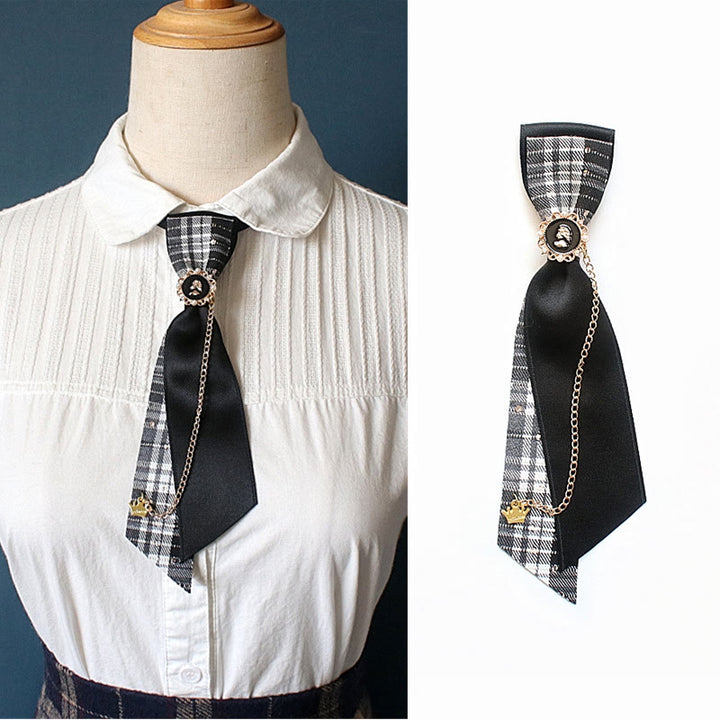 Patchwork Plaid and Solid Fabric Chain Decor Adjustable Necktie - image 2