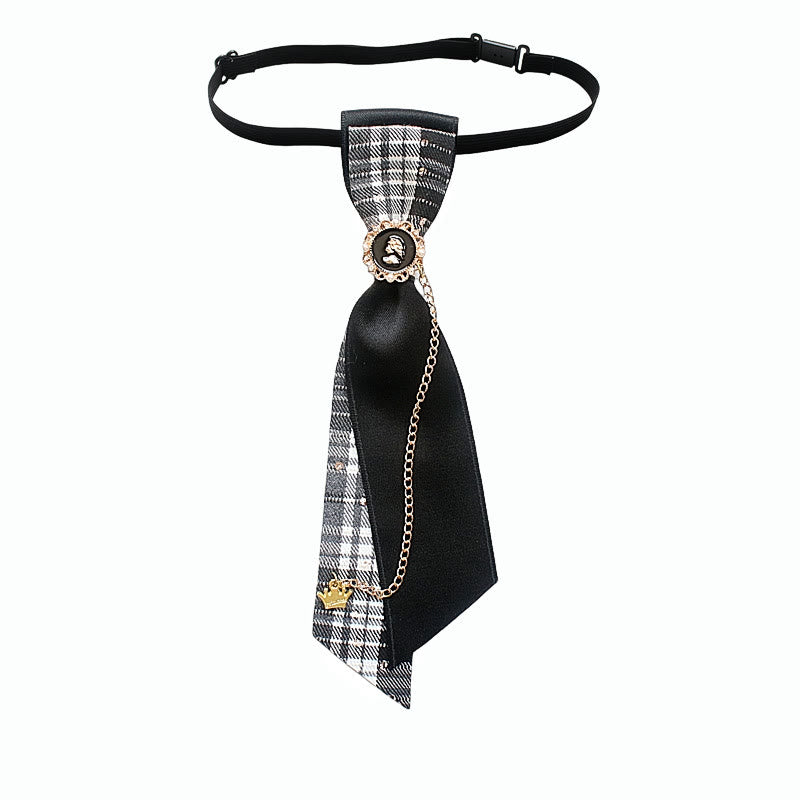 Patchwork Plaid and Solid Fabric Chain Decor Adjustable Necktie - Style #1 - image 1