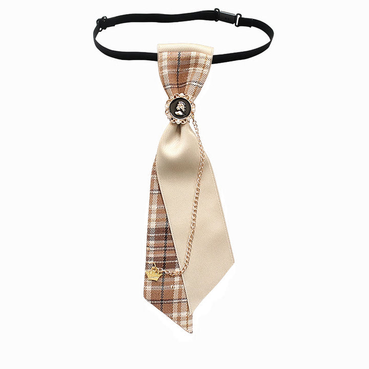 Patchwork Plaid and Solid Fabric Chain Decor Adjustable Necktie - Style #4 - image 6