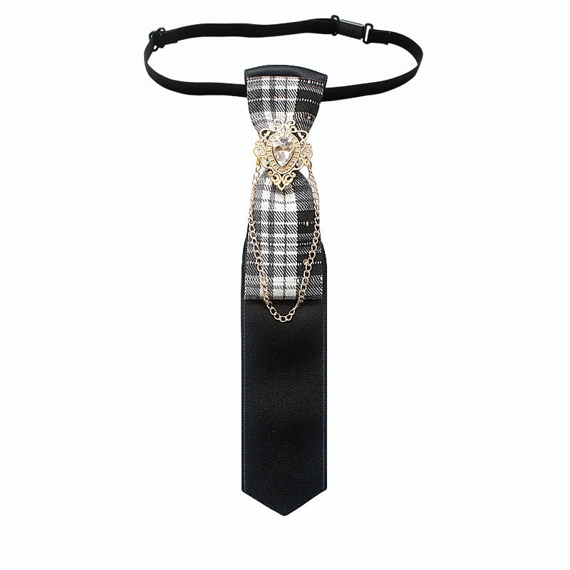 Patchwork Plaid and Solid Fabric Chain Decor Adjustable Necktie - Style #6 - image 8