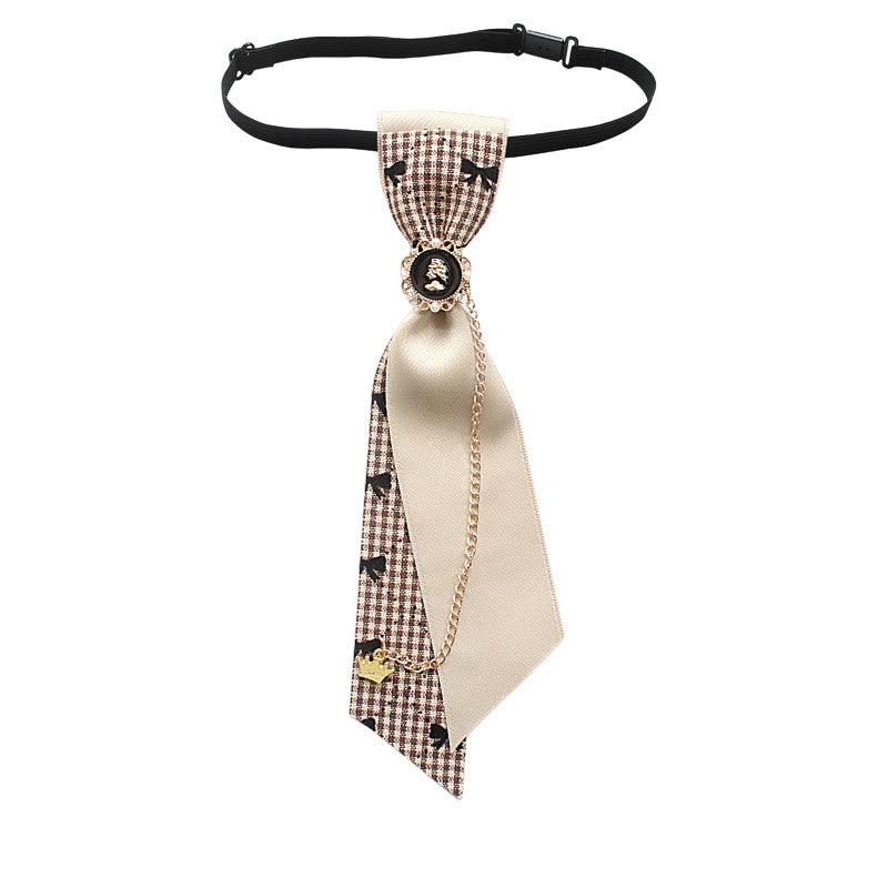 Patchwork Plaid and Solid Fabric Chain Decor Adjustable Necktie - Style #3 - image 5