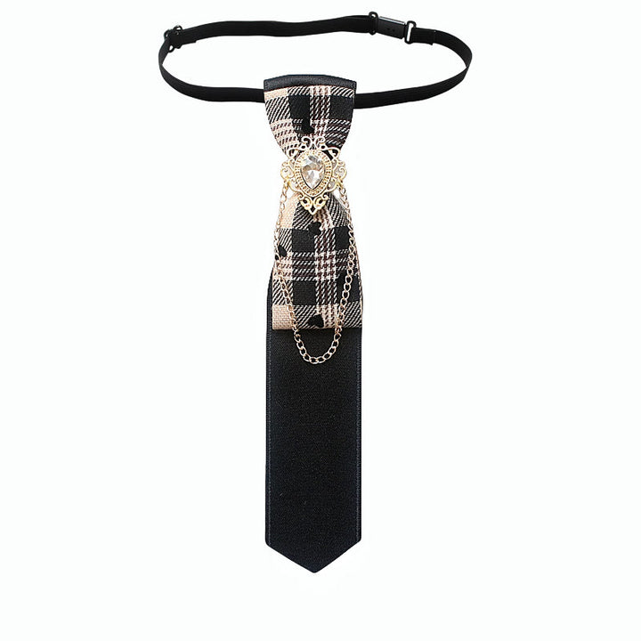 Patchwork Plaid and Solid Fabric Chain Decor Adjustable Necktie - Style #7 - image 10