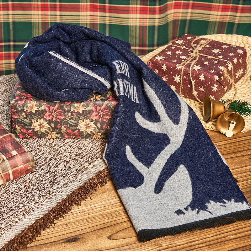 Men's Christmas Reindeer Print Navy Warm Festive Scarf - image 2