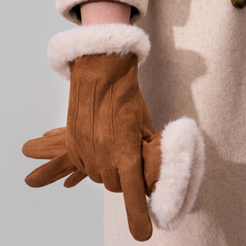 Women's Winter Warm And Velvet Touchscreen Suede Gloves - Coffee - image 0