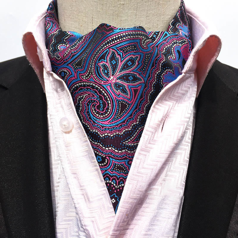 Men's Retro Geometric Floral Print Multi-Color Scarf Cravat - Style #9 - image 9
