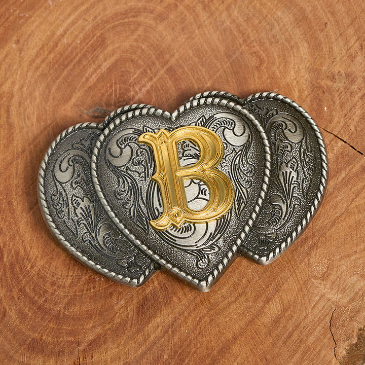 Golden Letter Heart-Shaped Buckle Leather Belt - B - Without Belt - Not Included Belt - image 0