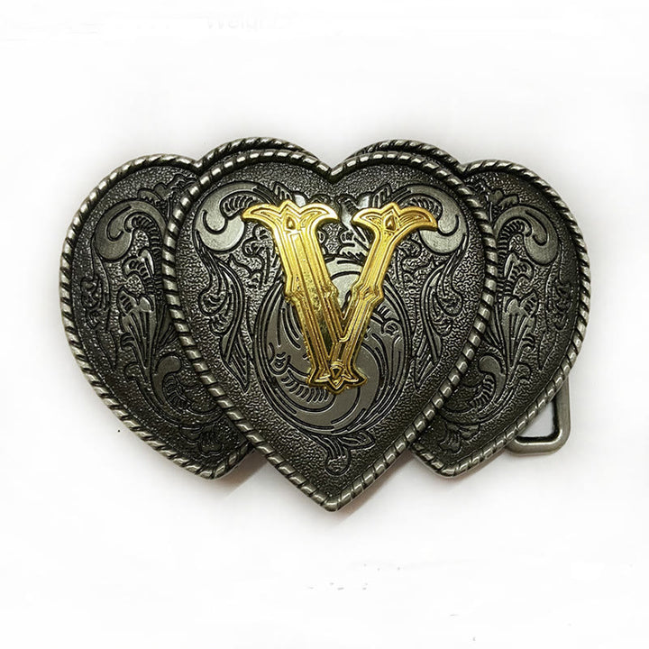 Golden Letter Heart-Shaped Buckle Leather Belt - V - Without Belt - Not Included Belt - image 26
