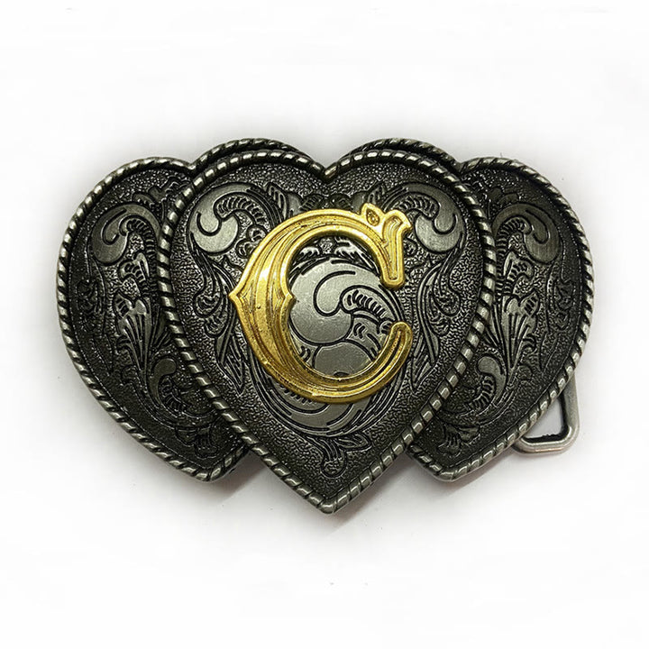 Golden Letter Heart-Shaped Buckle Leather Belt - C - Without Belt - Not Included Belt - image 7