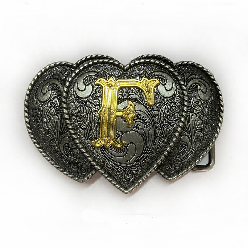Golden Letter Heart-Shaped Buckle Leather Belt - F - Without Belt - Not Included Belt - image 10