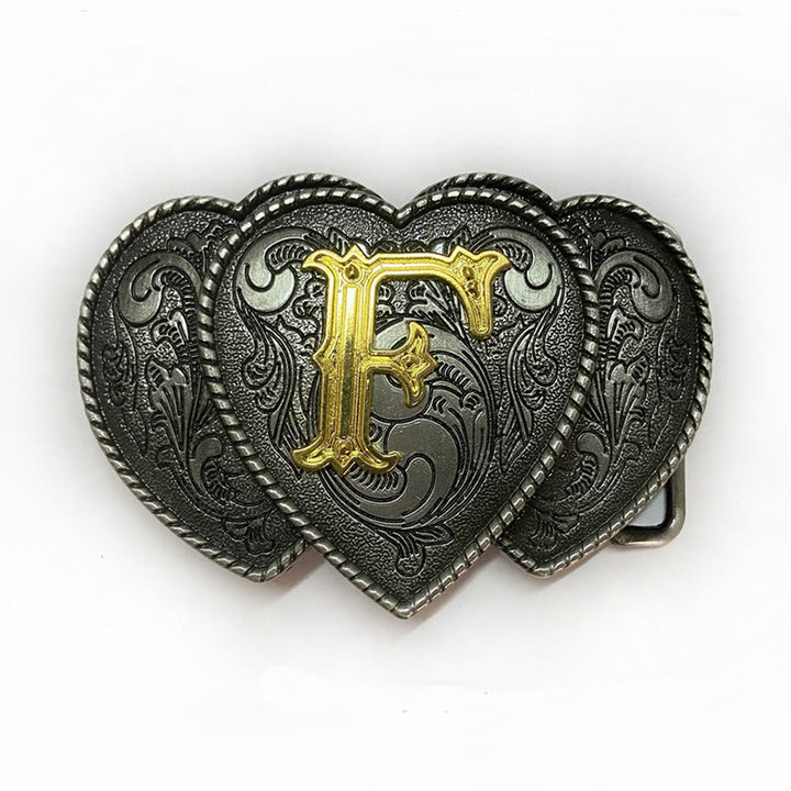 Golden Letter Heart-Shaped Buckle Leather Belt - F - Without Belt - Not Included Belt - image 10