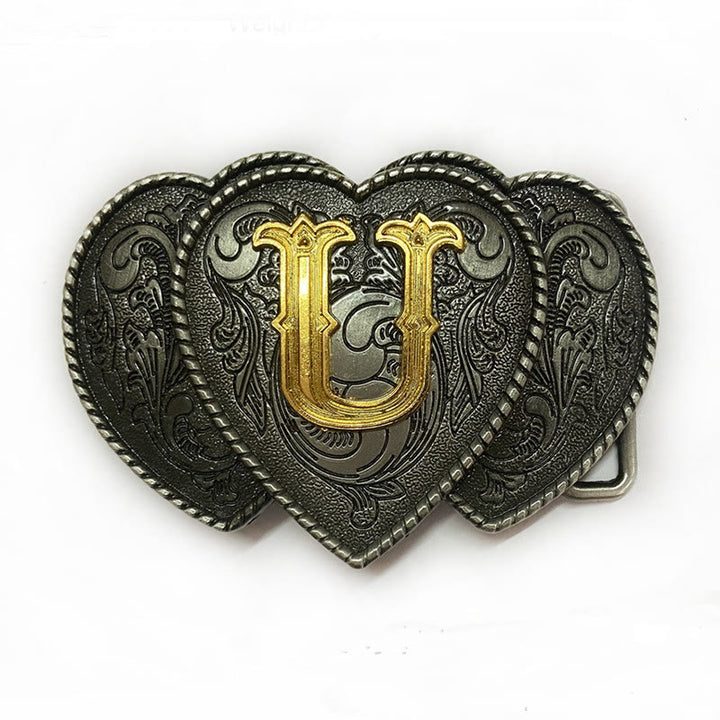 Golden Letter Heart-Shaped Buckle Leather Belt - U - Without Belt - Not Included Belt - image 25