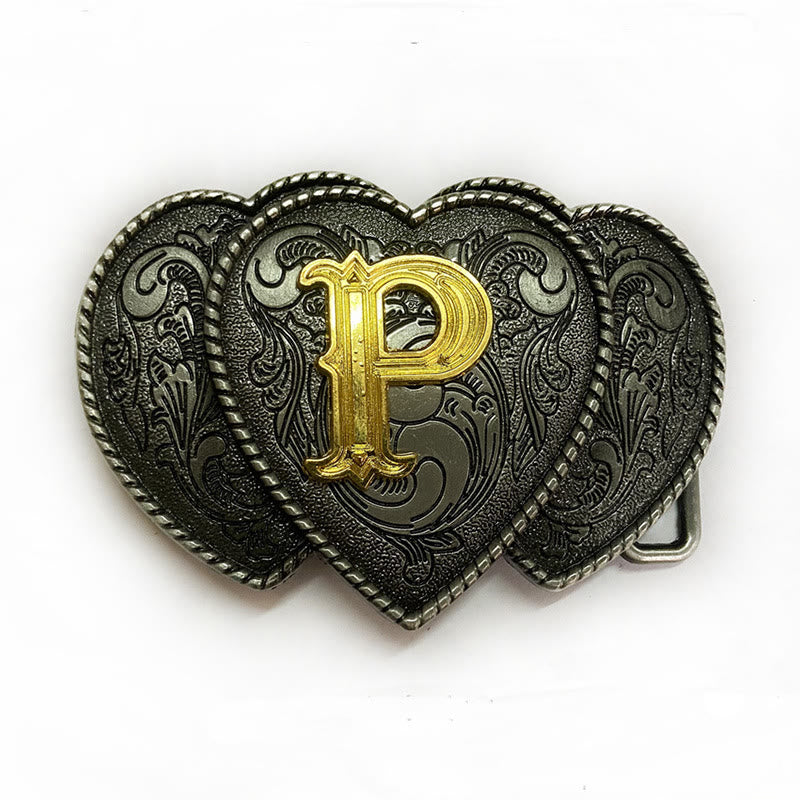 Golden Letter Heart-Shaped Buckle Leather Belt - P - Without Belt - Not Included Belt - image 21
