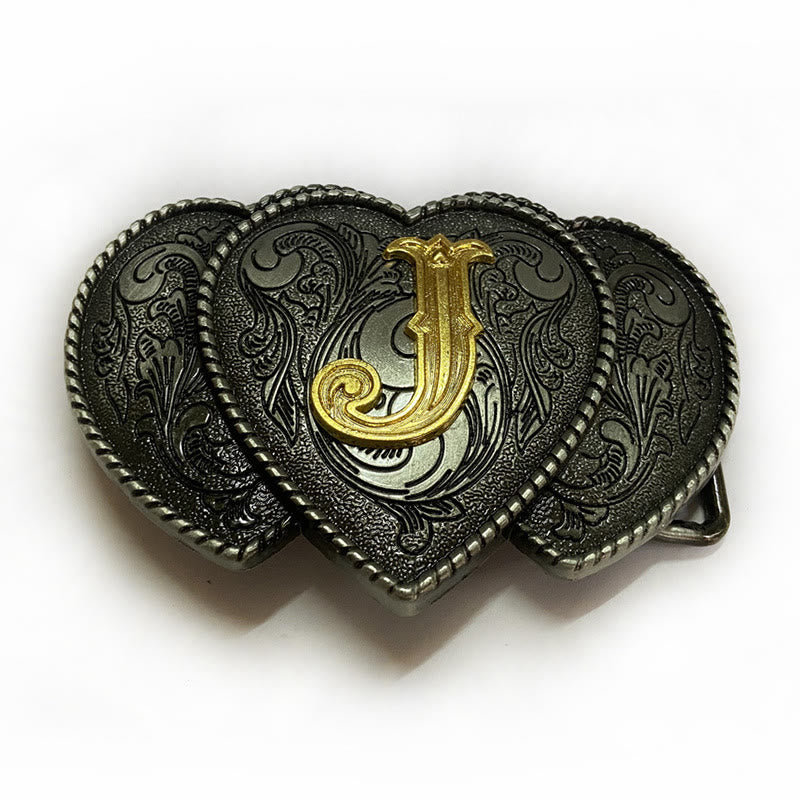 Golden Letter Heart-Shaped Buckle Leather Belt - J - Without Belt - Not Included Belt - image 14