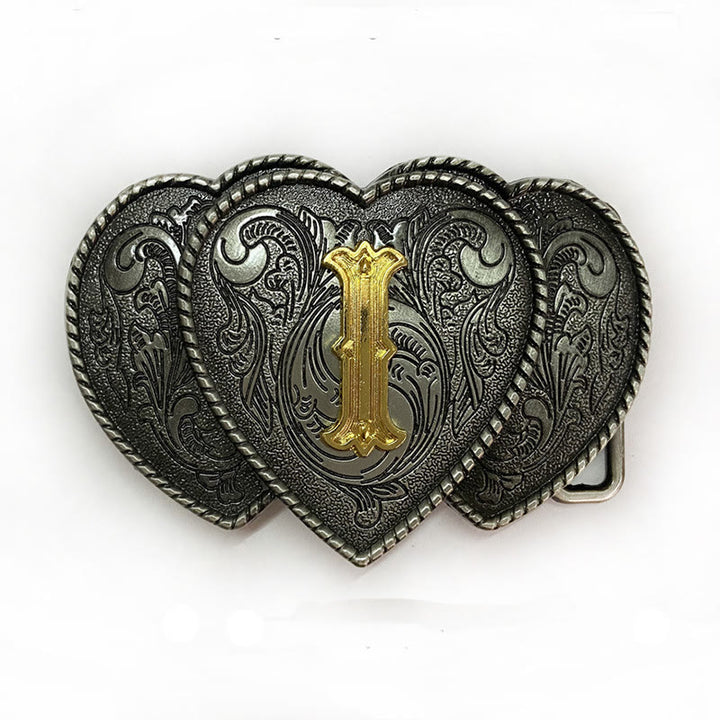 Golden Letter Heart-Shaped Buckle Leather Belt - I - Without Belt - Not Included Belt - image 13