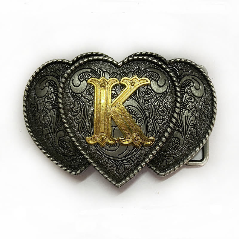 Golden Letter Heart-Shaped Buckle Leather Belt - K - Without Belt - Not Included Belt - image 15