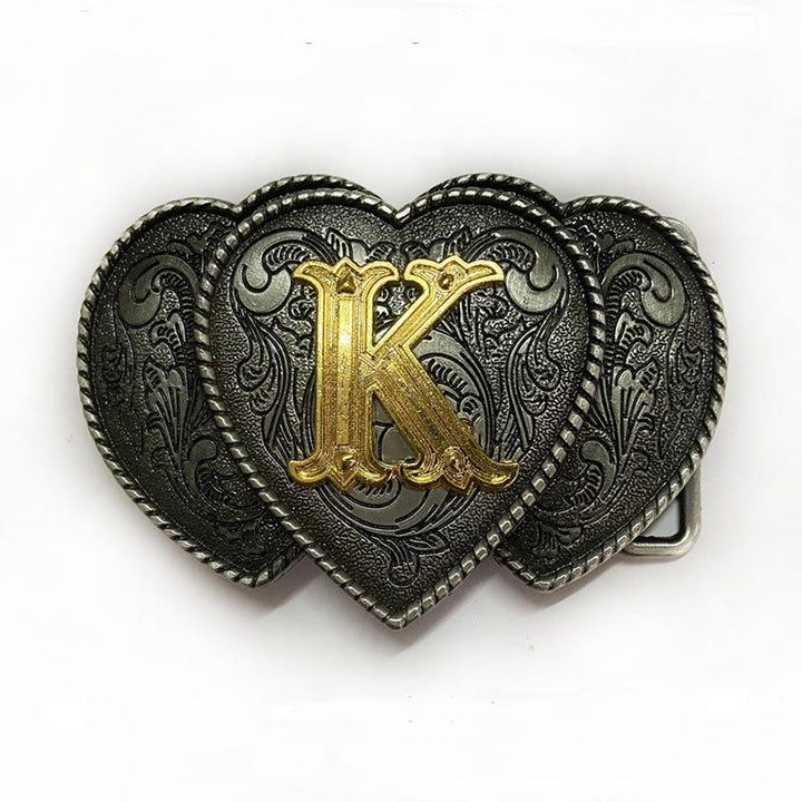 Golden Letter Heart-Shaped Buckle Leather Belt - K - Without Belt - Not Included Belt - image 15