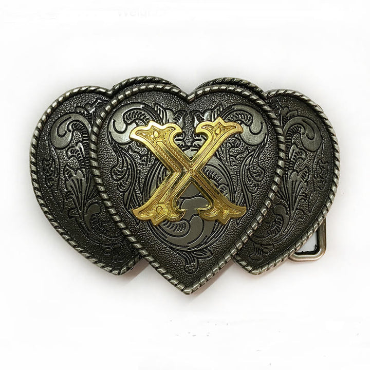 Golden Letter Heart-Shaped Buckle Leather Belt - X - Without Belt - Not Included Belt - image 28