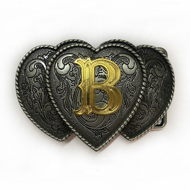 Golden Letter Heart-Shaped Buckle Leather Belt - image 7