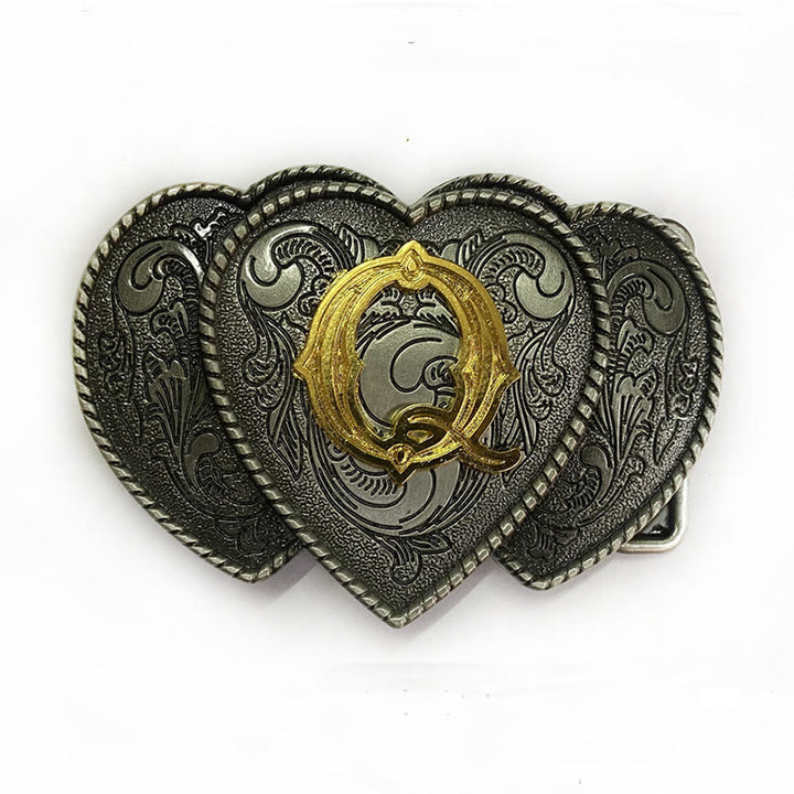Golden Letter Heart-Shaped Buckle Leather Belt - Q - Without Belt - Not Included Belt - image 21