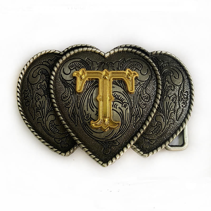 Golden Letter Heart-Shaped Buckle Leather Belt - T - Without Belt - Not Included Belt - image 24
