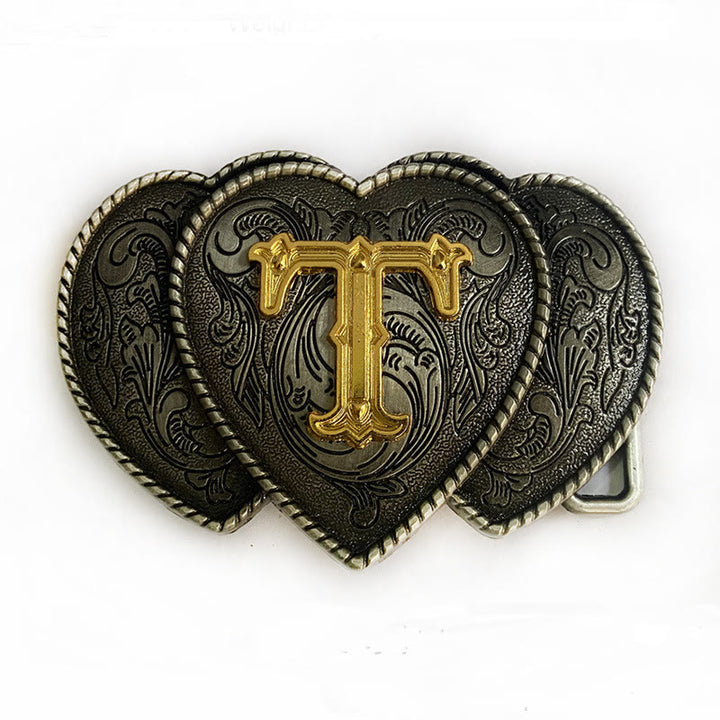 Golden Letter Heart-Shaped Buckle Leather Belt - T - Without Belt - Not Included Belt - image 24