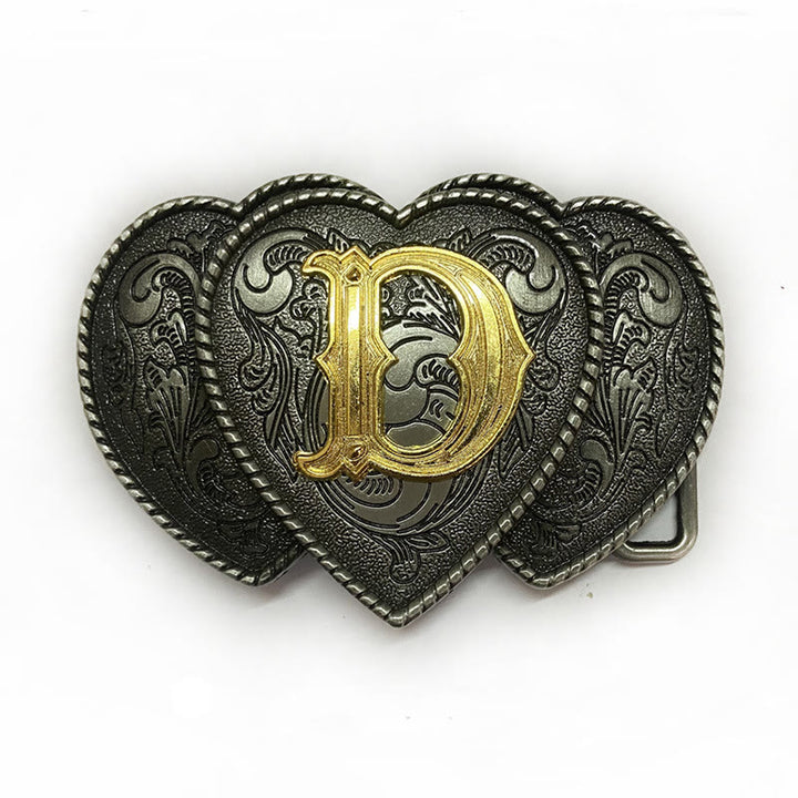 Golden Letter Heart-Shaped Buckle Leather Belt - D - Without Belt - Not Included Belt - image 8