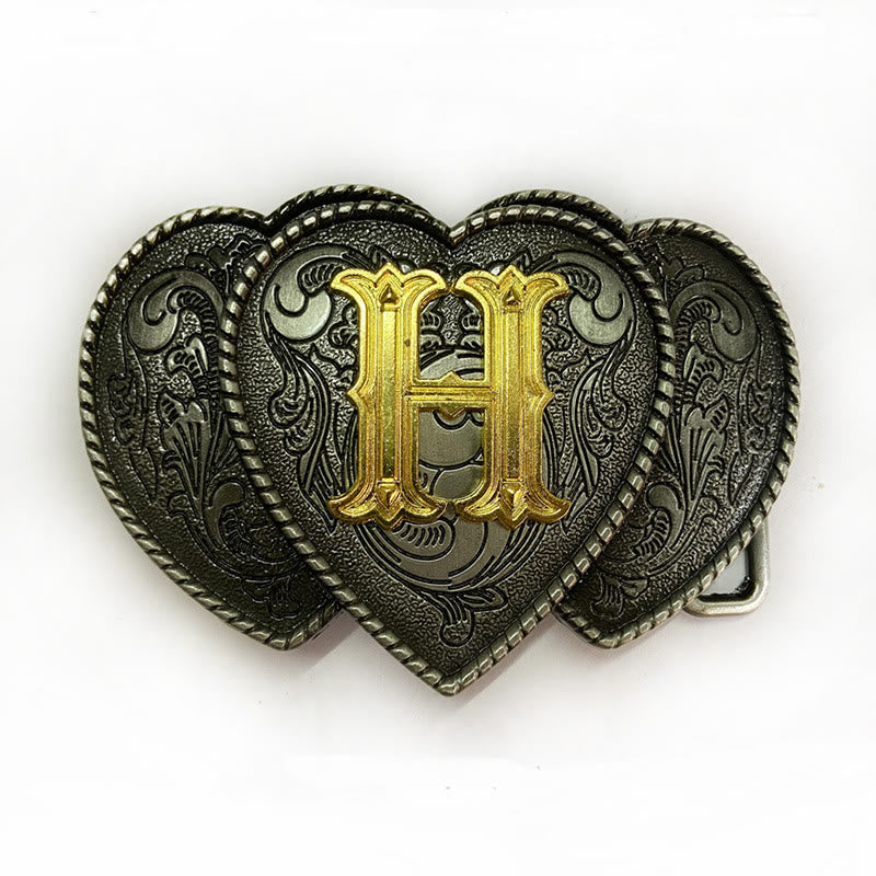 Golden Letter Heart-Shaped Buckle Leather Belt - H - Without Belt - Not Included Belt - image 13