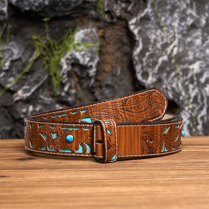 Golden Letter Heart-Shaped Buckle Leather Belt - Z - Turquoise Carved Belt - 40 - image 4
