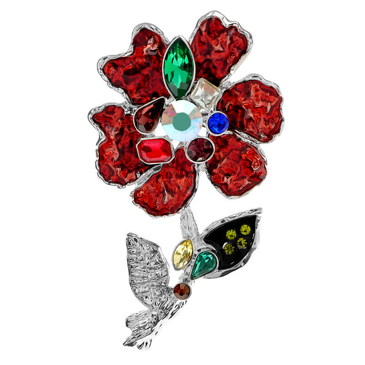 Multicolored Crystal Floral Silver Brooch - image 4