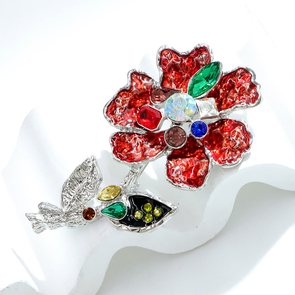 Multicolored Crystal Floral Silver Brooch - image 2
