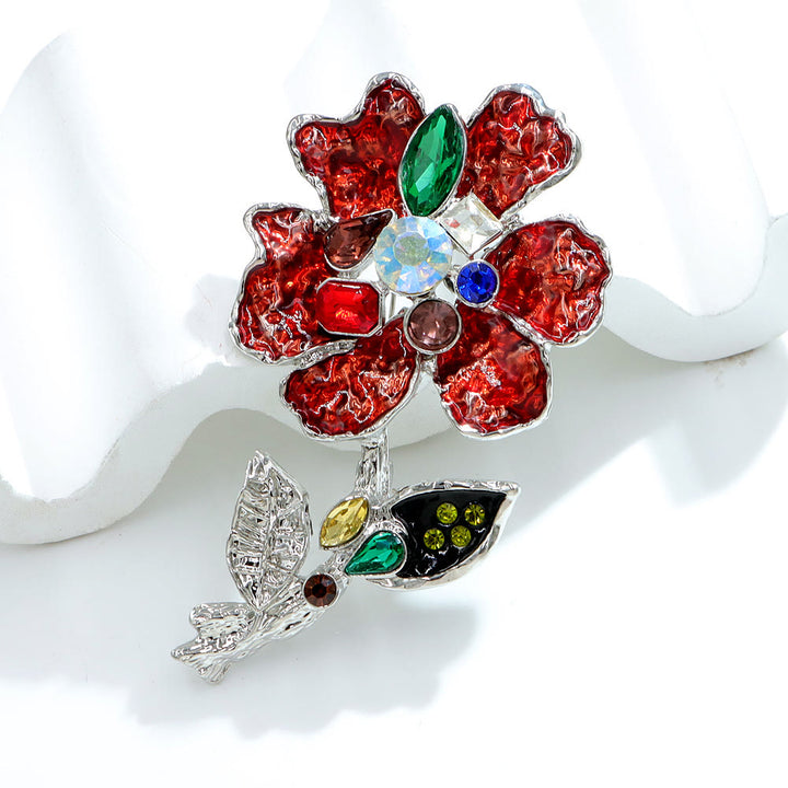 Multicolored Crystal Floral Silver Brooch - image 1