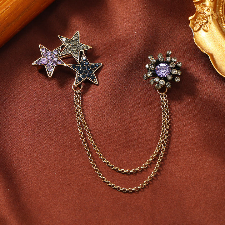 Vintage Gem-Adorned Crescent Double-Chain Gold Accent Brooch - Style #7 - image 6