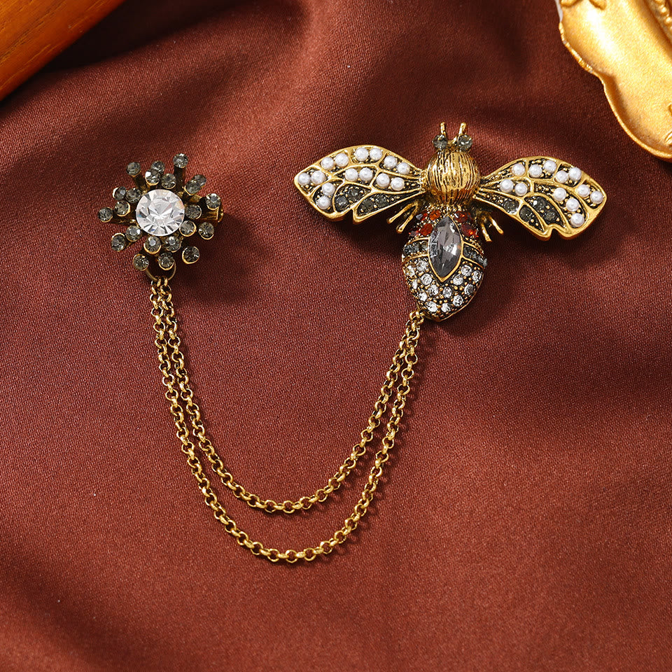 Vintage Gem-Adorned Crescent Double-Chain Gold Accent Brooch - Style #10 - image 9