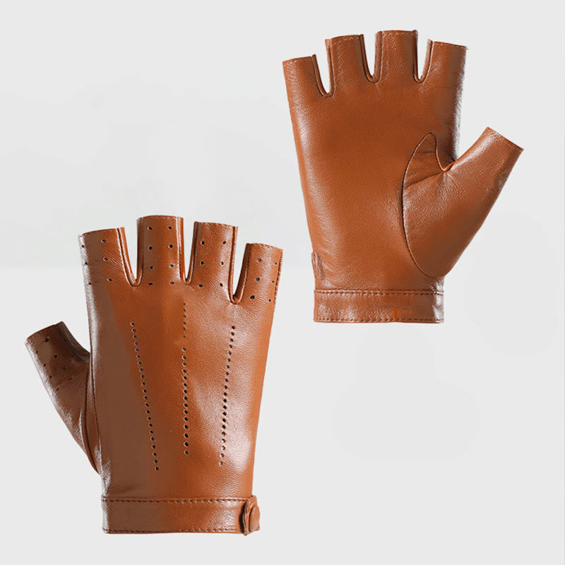 Women's Half Finger Cycling Breathable Protective Leather Gloves - image 1
