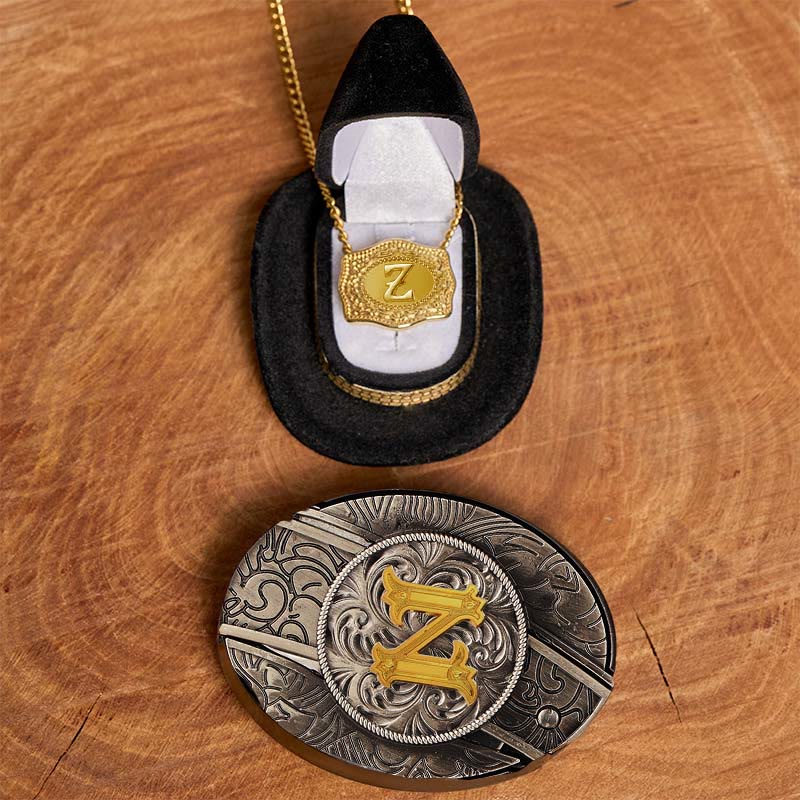Initial Letter DIY Hidden Knife Belt Buckle Gold Necklace Bundle Set - Z - Without Belt - image 31