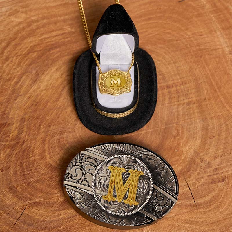 Initial Letter DIY Hidden Knife Belt Buckle Gold Necklace Bundle Set - M - Without Belt - image 18