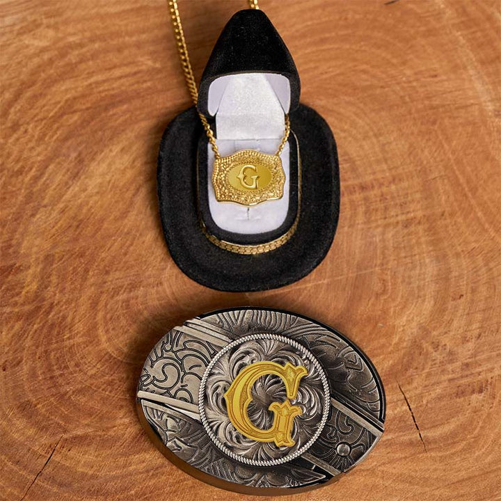 Initial Letter DIY Hidden Knife Belt Buckle Gold Necklace Bundle Set - G - Without Belt - image 12