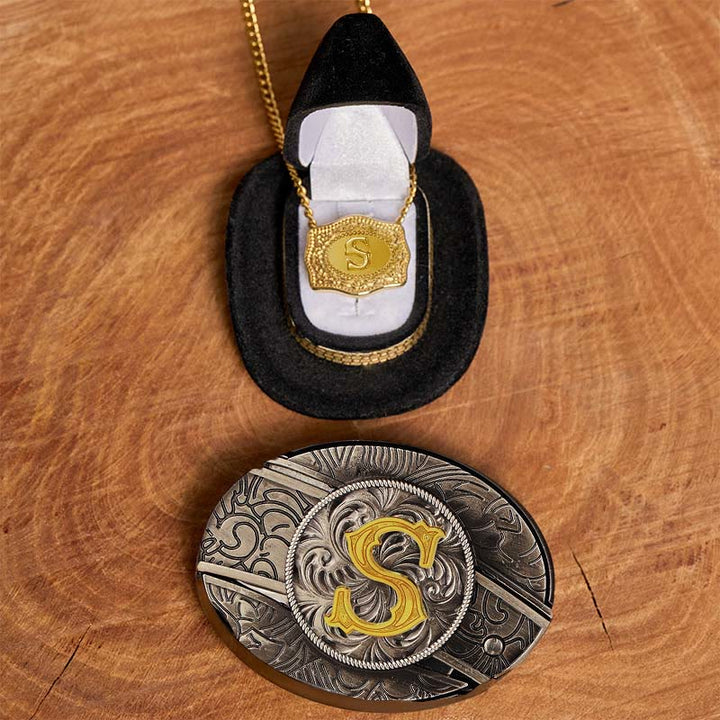 Initial Letter DIY Hidden Knife Belt Buckle Gold Necklace Bundle Set - S - Without Belt - image 24