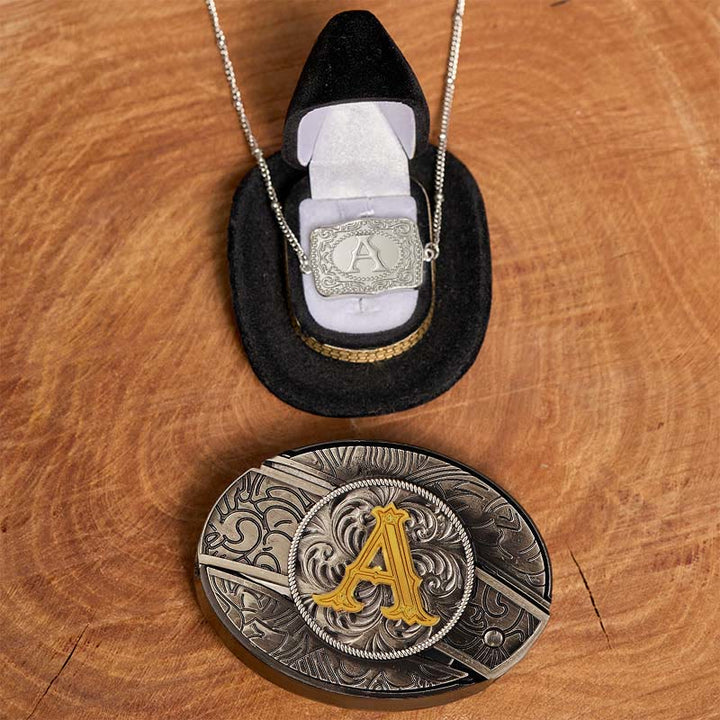Initial Letter DIY Hidden Knife Belt Buckle Silver Necklace Bundle Set - A - Without Belt - image 7