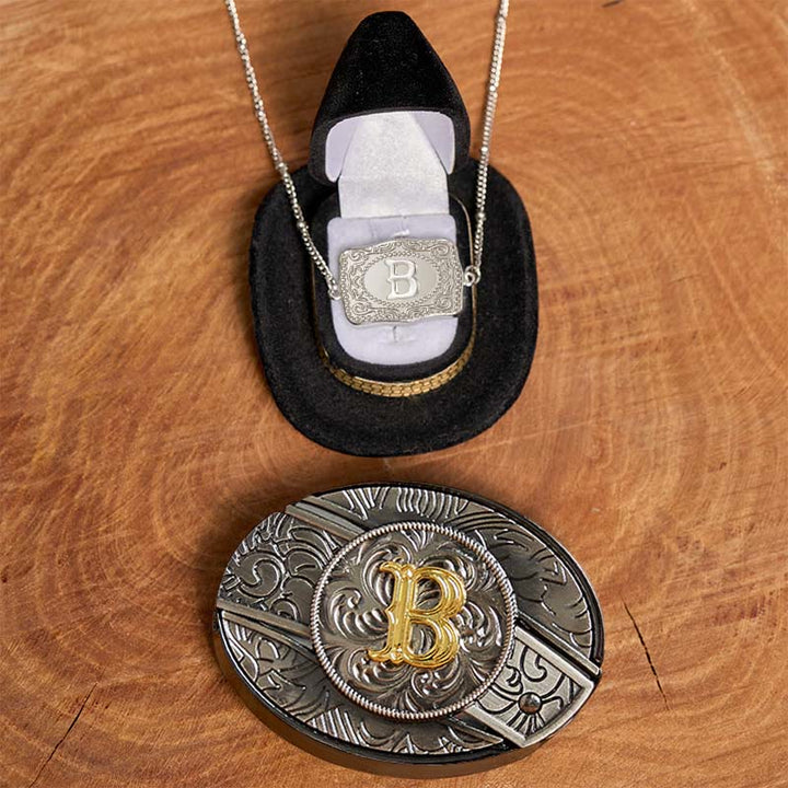 Initial Letter DIY Hidden Knife Belt Buckle Silver Necklace Bundle Set - B - Without Belt - image 2