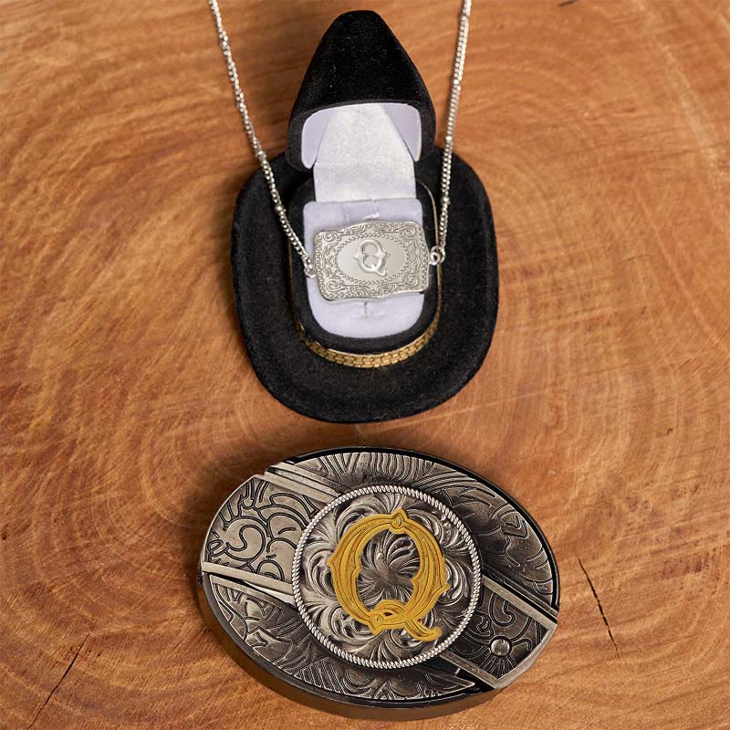 Initial Letter DIY Hidden Knife Belt Buckle Silver Necklace Bundle Set - Q - Without Belt - image 22