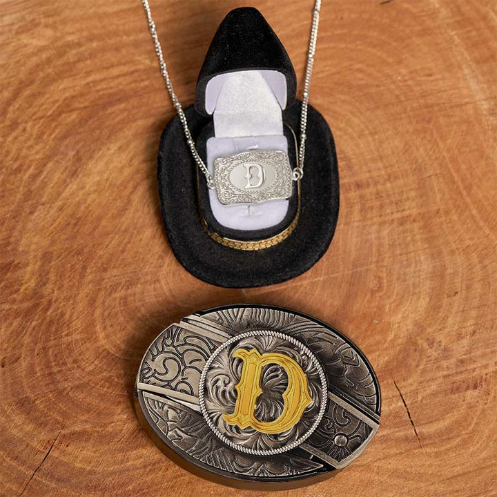 Initial Letter DIY Hidden Knife Belt Buckle Silver Necklace Bundle Set - D - Without Belt - image 9