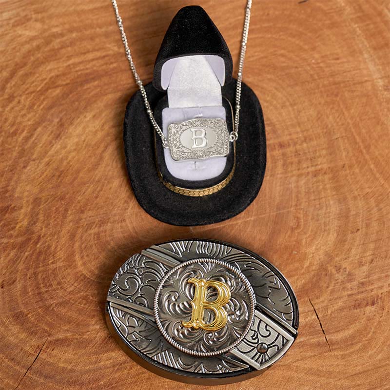 Initial Letter DIY Hidden Knife Belt Buckle Silver Necklace Bundle Set - B - Without Belt - image 2