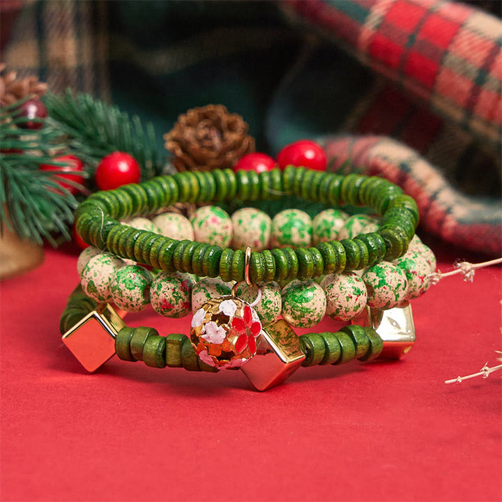 6Pcs Green Christmas Bead Pendant Bracelet Set - image 4