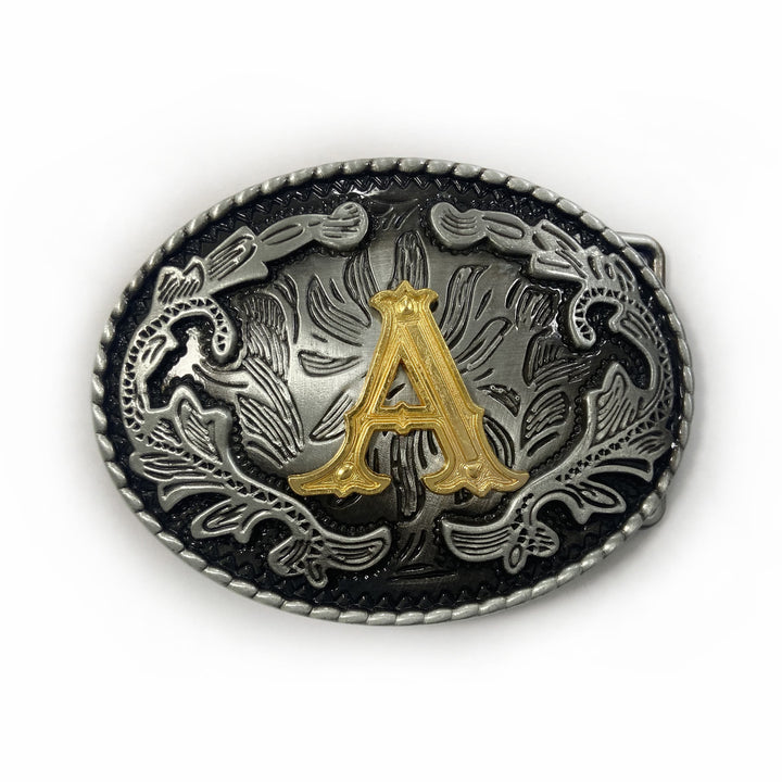 Men's Vintage Silver Oval Carved Golden Letter Buckle Leather Belt - A - Without Belt - image 10